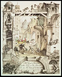 The Lord Munodi Takes Him in His Chariot to See the Town of Lagado, Illustration from Gulliver